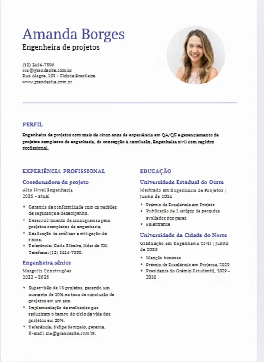 Modelo de currículo Clássico para áreas corporativas