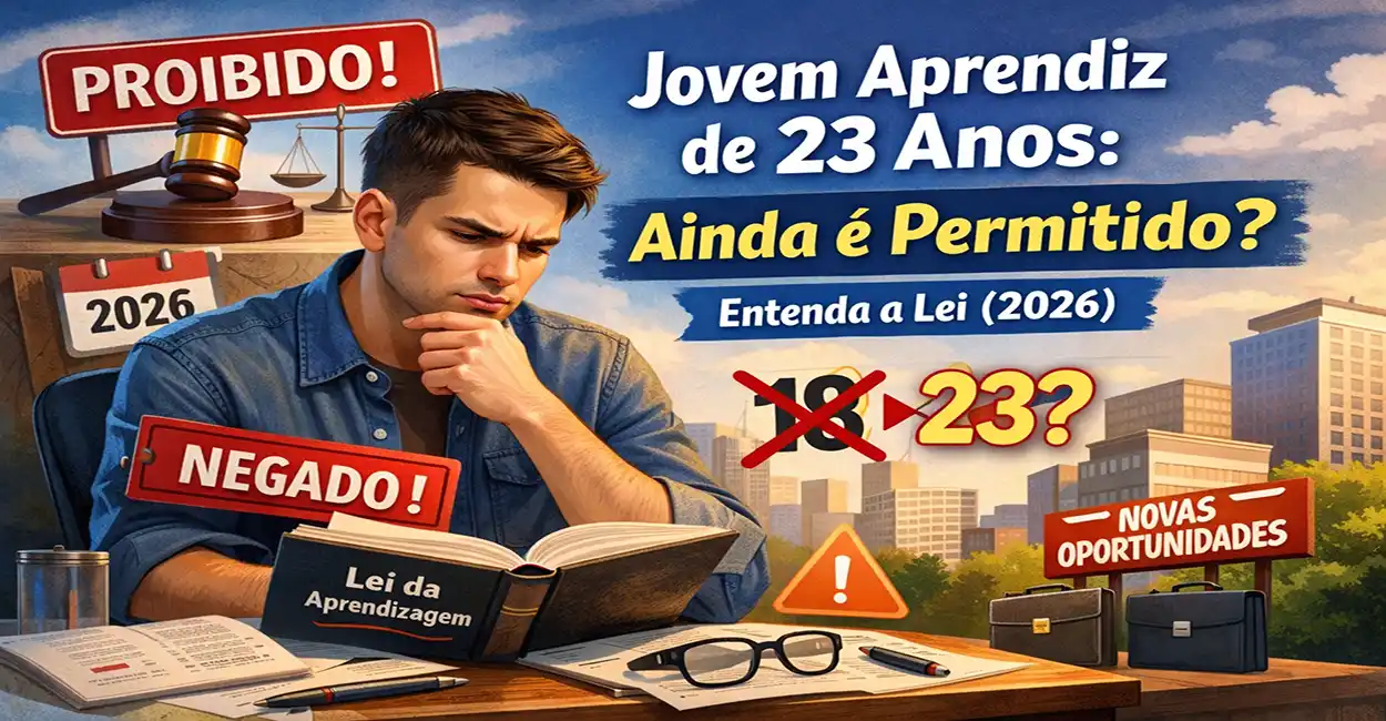 Jovem de 23 anos analisando documentos da Lei da Aprendizagem e oportunidades de trabalho
