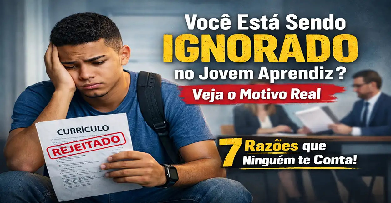 Jovem frustrado ao não ser chamado para processos seletivos de Jovem Aprendiz analisando currículo